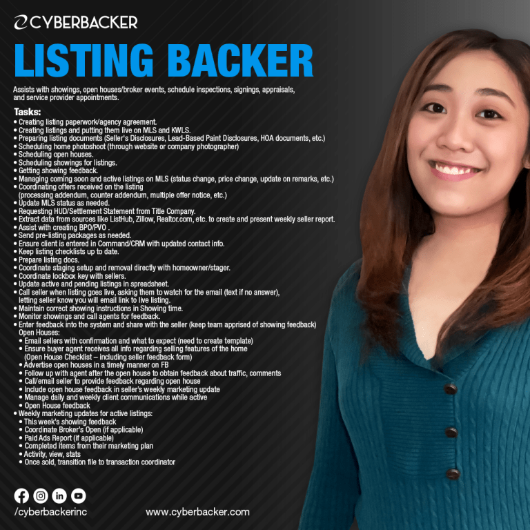 Cyberbacker Services -Listing Backer - Virtual Assistant